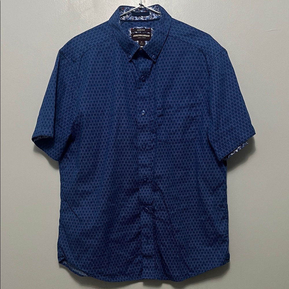 Johnston & Murphy Navy Patterned Casual Shirt
